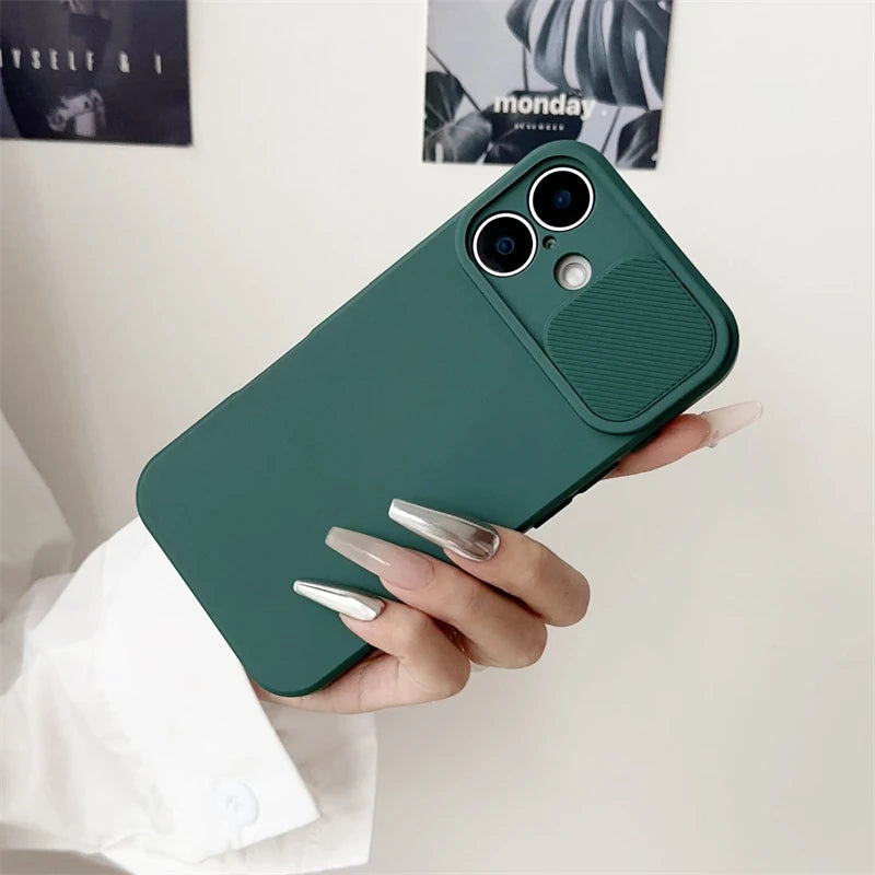 Slide Camera Lens Protection Soft Silicone Case For iPhone