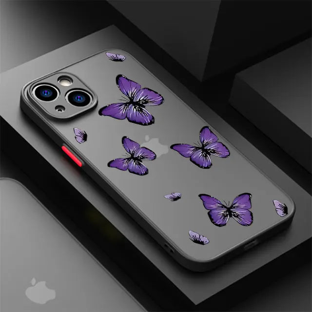 Soft Matte Cover Shell Retro Butterfly Pattern Case for iPhone