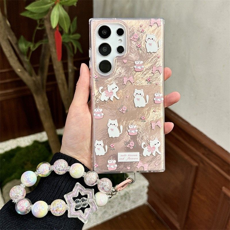 Floral White Cat Phone Case For Samsung