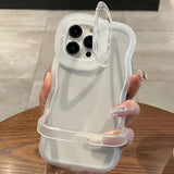 2IN1 Folding Stand Wave Clear Phone Case For iPhone