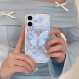 Blue Butterfly Magnetic Bracket Phone Case For iPhone