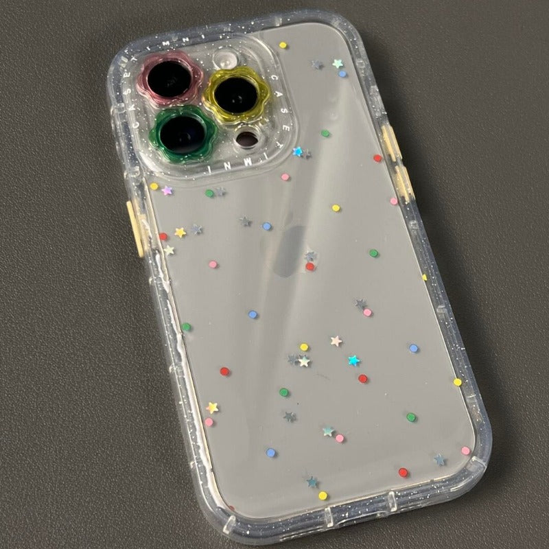 Flower Lens Transparent Glitter Phone Case For iPhone