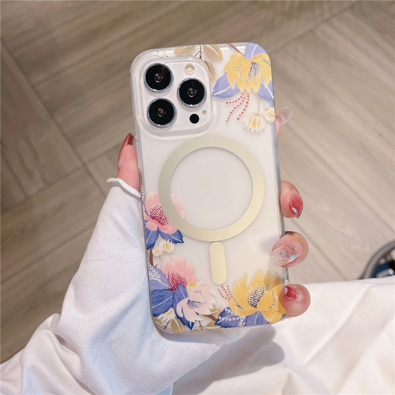 Scrub Floral Magnetic Wireless Charging Case For iPhone