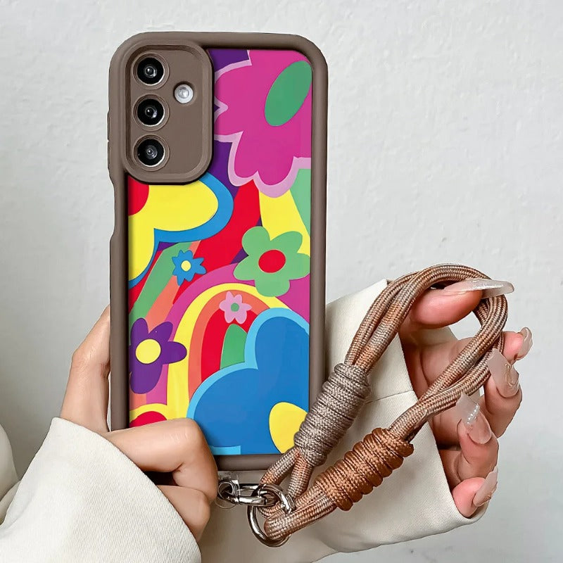Colorful Flower Lanyard Case For Samsung
