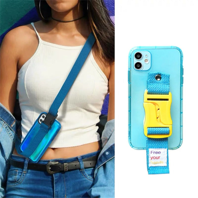 Fluorescent Lanyard Necklace Wrist Strap Holder Case For iPhone