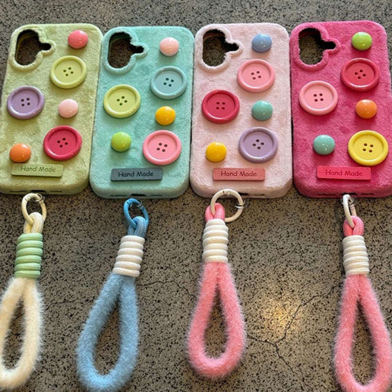 Plush Button Anti-Fall Phone Case For iPhone