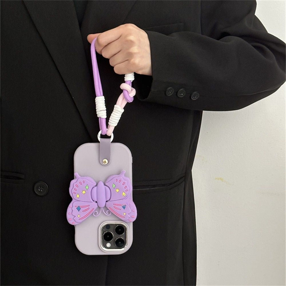 Purple Butterfly Bracket Crossbody Phone Case For iPhone