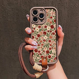 Cute Flower Pattern Lanyard Strap Rope Phone Case For iPhone
