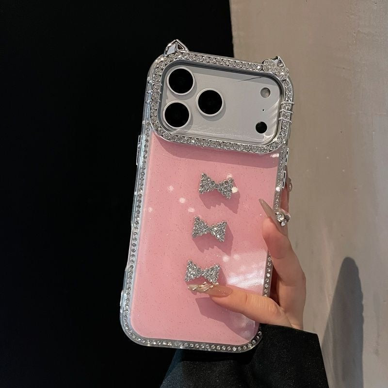 Double-sided Diamond Cat Ear Phone Case For iPhone