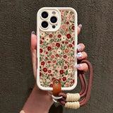 Cute Flower Pattern Lanyard Strap Rope Phone Case For iPhone