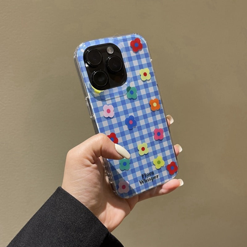 Blue Checkered Flower Phone Case For iPhone