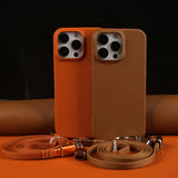 Versatile Lanyard USB Charging Cable Genuine Leather Phone Case For iPhone