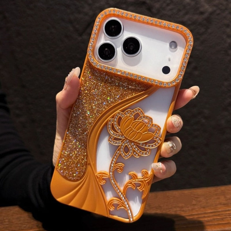 Flower Glitter Phone Case For iPhone