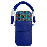 Color-blocked Card Holder Lanyard Phone Case For iPhone