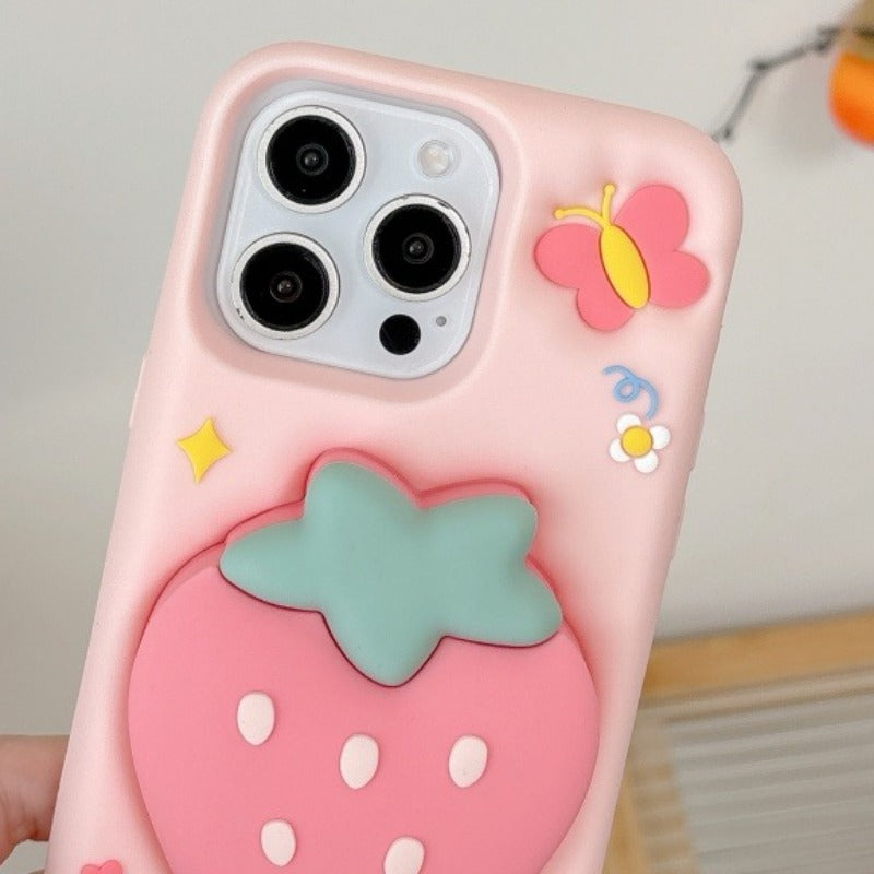 Pink Strawberry Stand Phone Case For iPhone