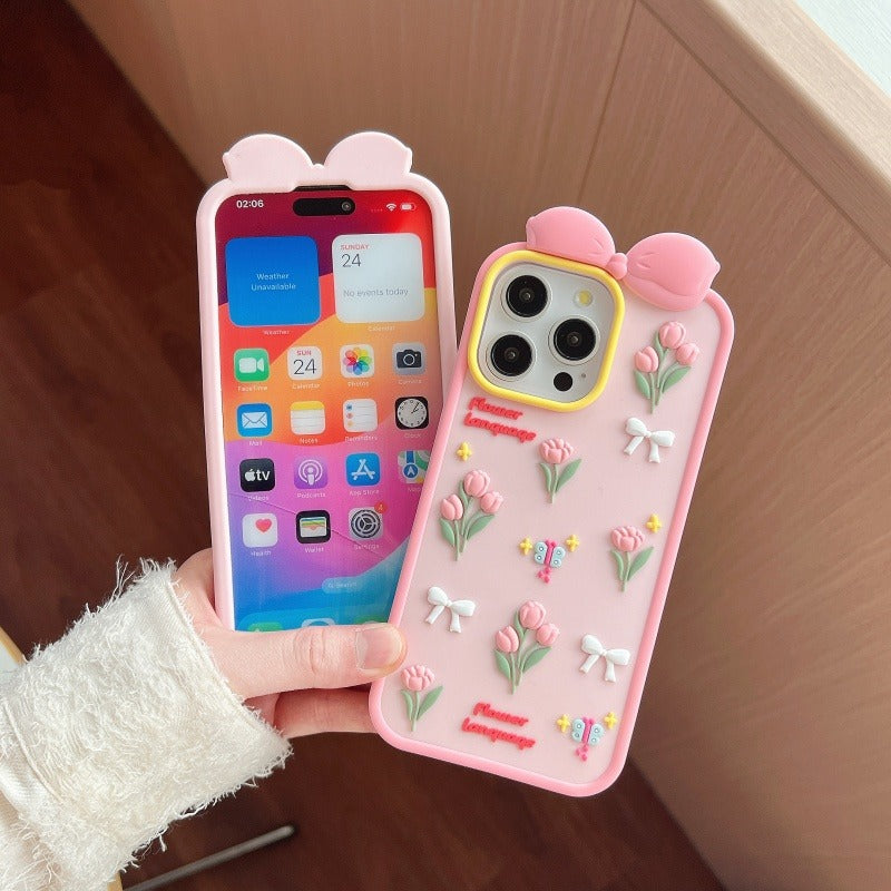 Tulip Silicone Phone Case with Lanyard For iPhone