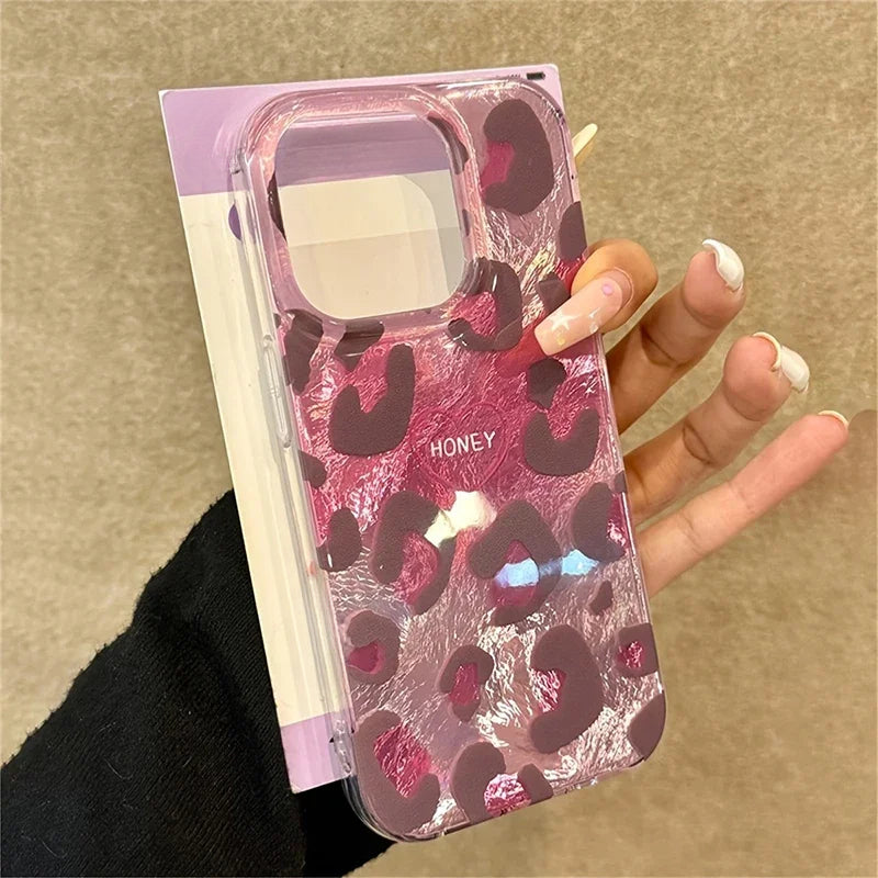 Leopard Print Stylish Lovely Heart Soft Phone Case For iPhone