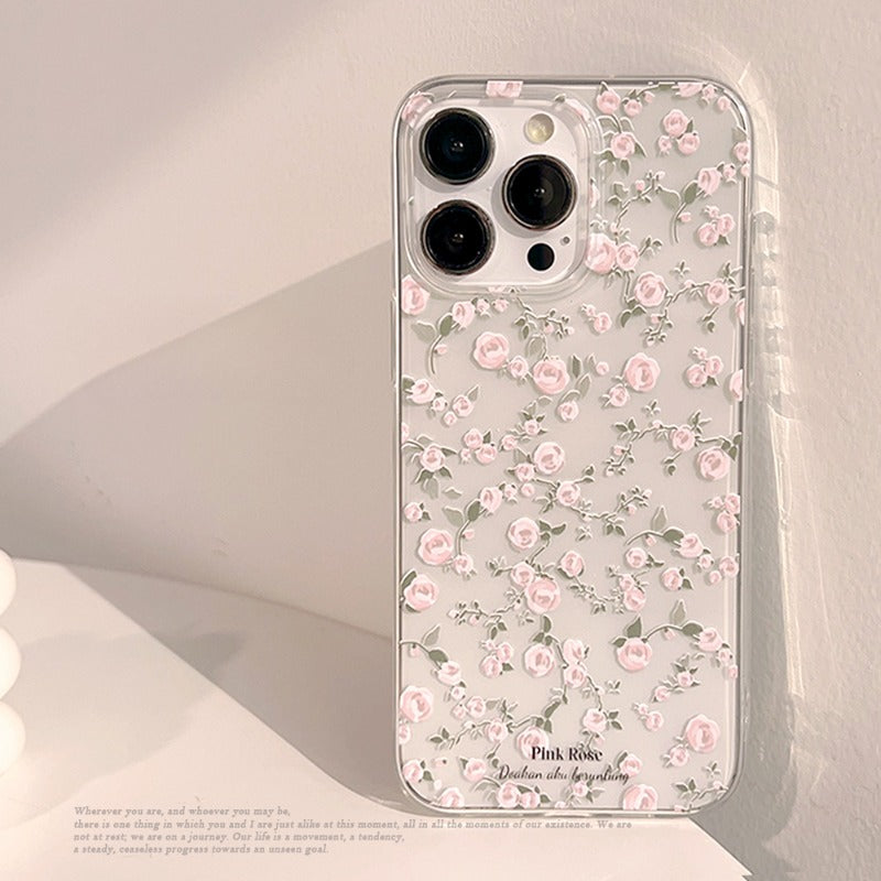 Pink Floral Transparent Soft Phone Case For iPhone