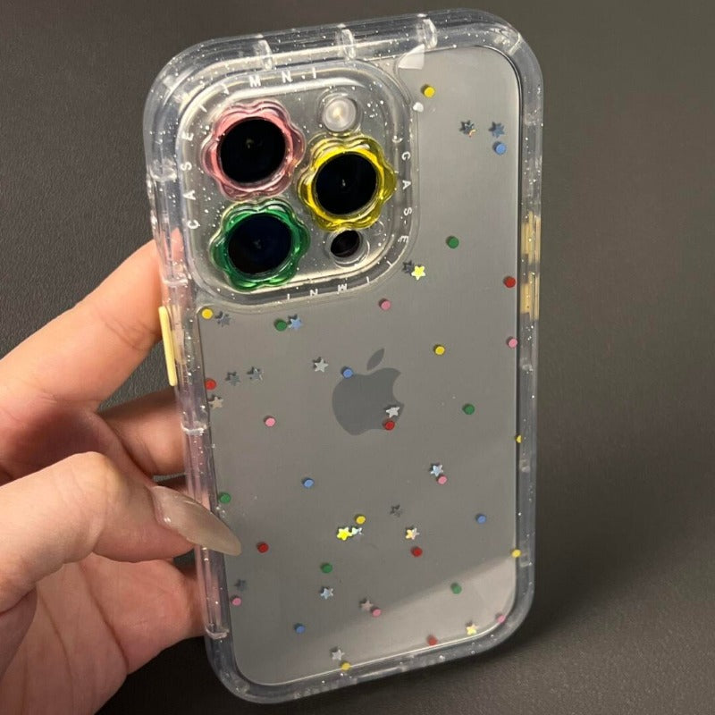 Flower Lens Transparent Glitter Phone Case For iPhone
