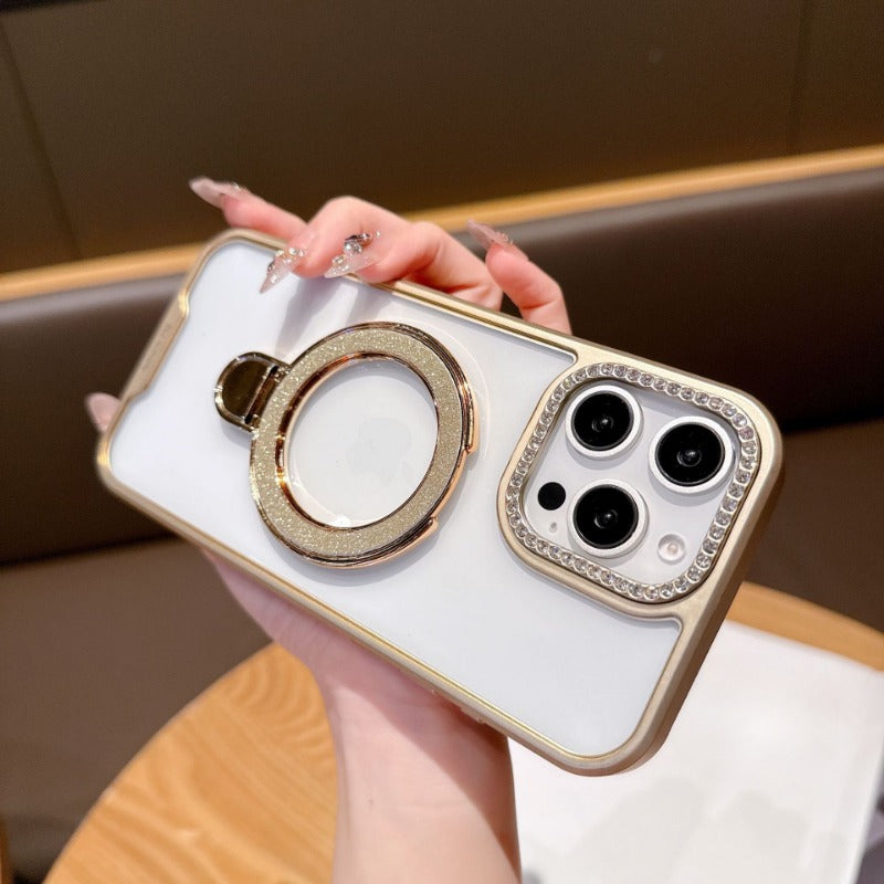 Electroplating Transparent Folding Bracket Mobile Phone Case For iPhone