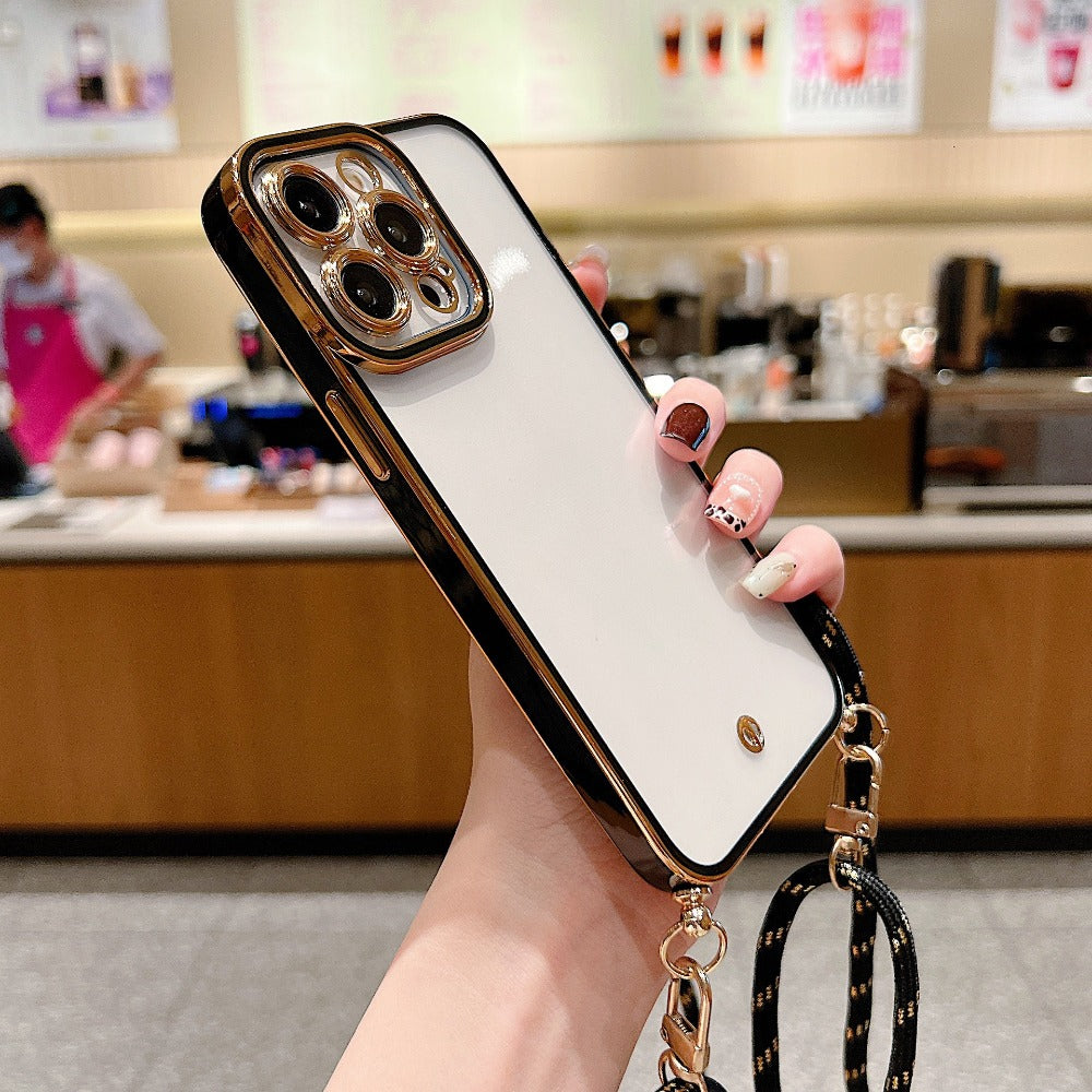 Two-color Electroplating Mobile Phone Case with Lanyard For iPhone