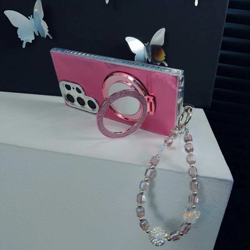 Foil-textured Mirror Stand Phone Case For Samsung