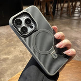 Titanium Gold Carbon Fiber Holder Magnetic Phone Case For iPhone