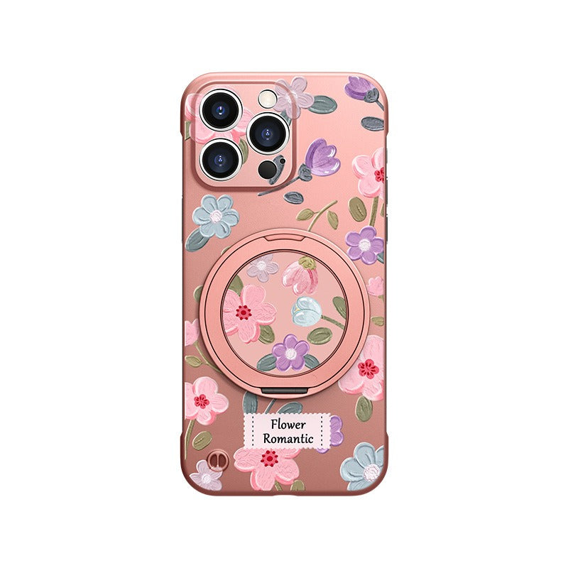 Flower Borderless Magnetic Bracket Phone Case For iPhone
