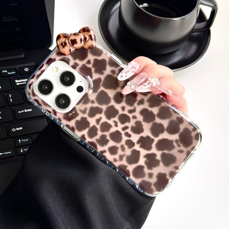 Pink and Brown Contrast Leopard Print Double Layer Phone Case For iPhone