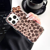 Pink and Brown Contrast Leopard Print Double Layer Phone Case For iPhone