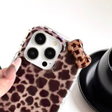 Pink and Brown Contrast Leopard Print Double Layer Phone Case For iPhone