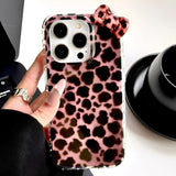 Pink and Brown Contrast Leopard Print Double Layer Phone Case For iPhone