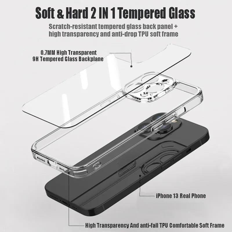 Transparent Tempered Glass Phone Case For iPhone