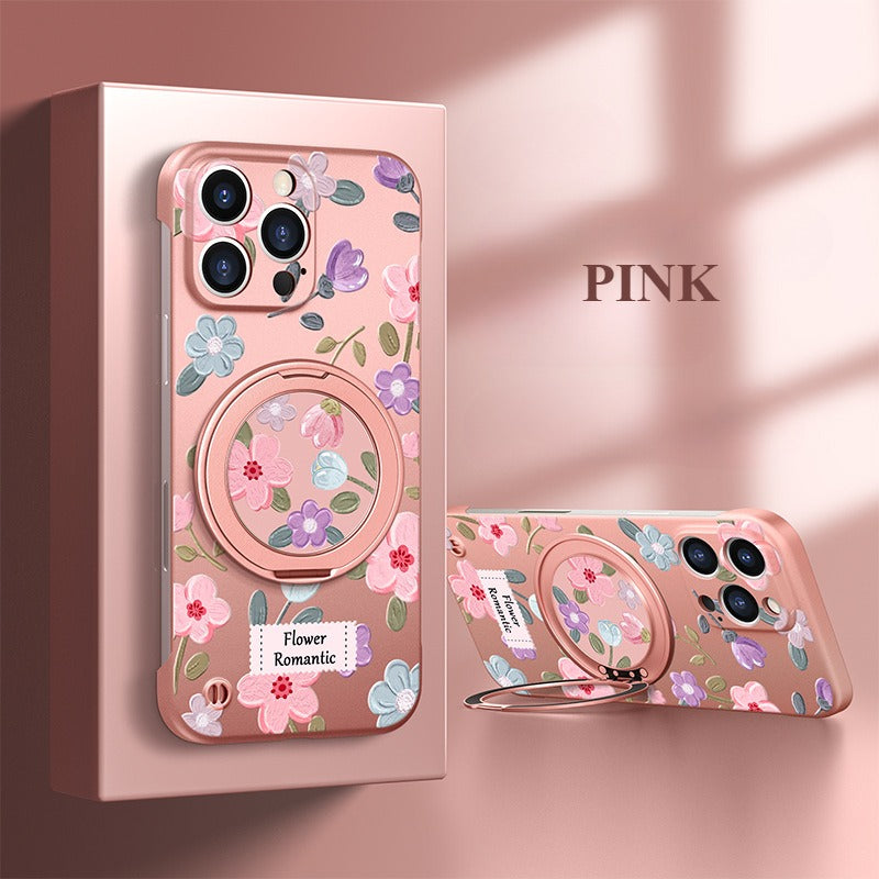 Flower Borderless Magnetic Bracket Phone Case For iPhone