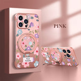 Flower Borderless Magnetic Bracket Phone Case For iPhone