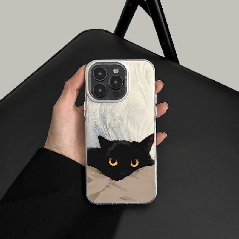 Lazy Black Cat Feather Phone Case For iPhone