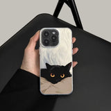 Lazy Black Cat Feather Phone Case For iPhone