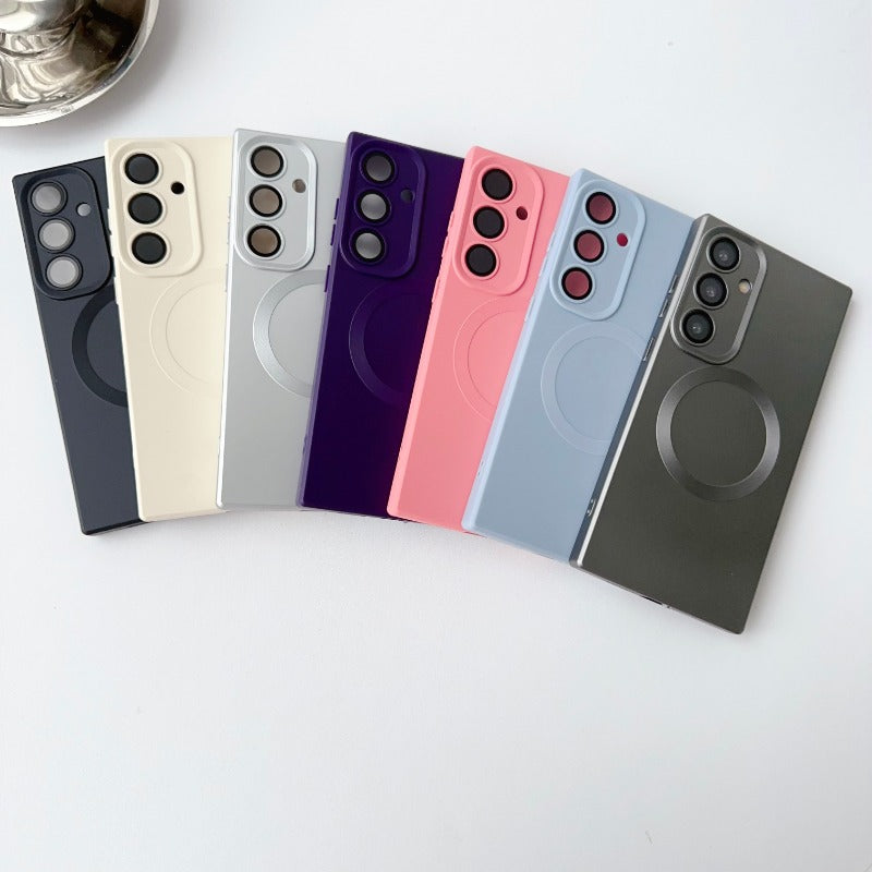 New Solid Color Magnetic Phone Case with Built-in Lens Film For Samsung