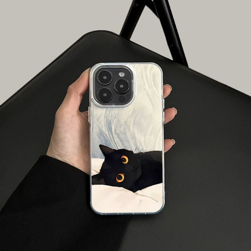 Lazy Black Cat Feather Phone Case For iPhone