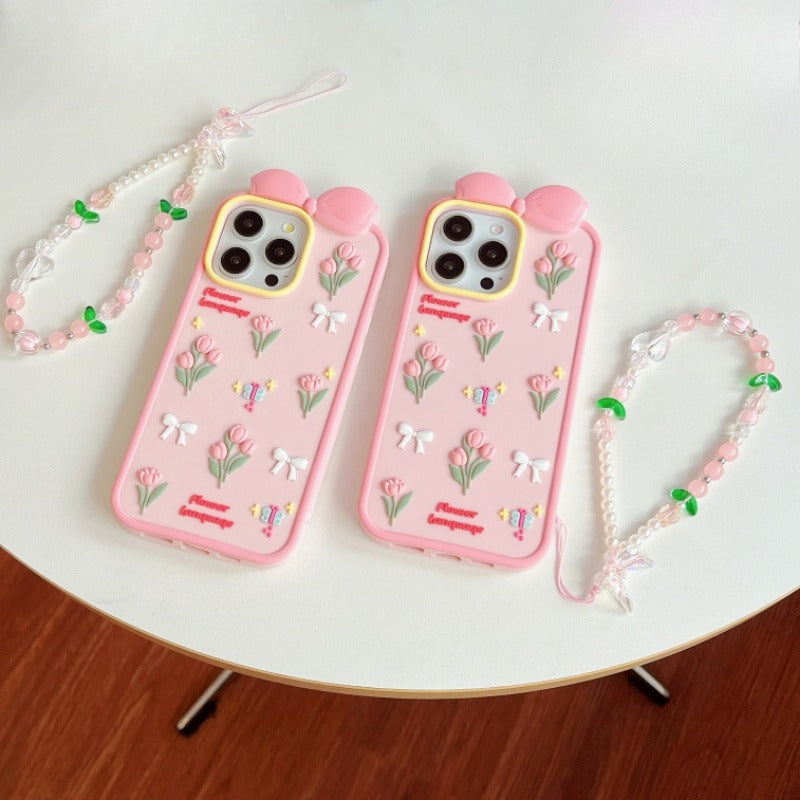 Tulip Silicone Phone Case with Lanyard For iPhone