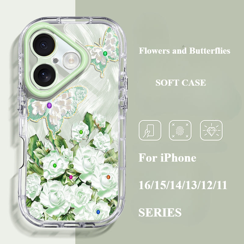 Flowers and Butterflies Light Luxury Shockproof Phone Case For iPhone