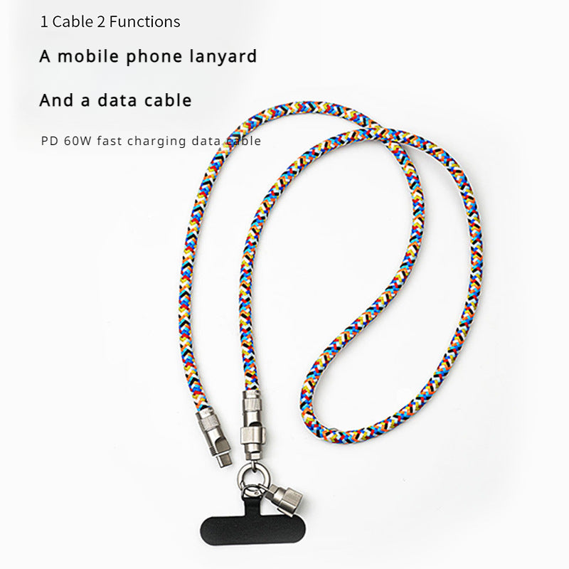New Lanyard Charging Cable Two-in-one Braided Anti-lost Rope PD60W Fast Charging Data Cable TYPE-C