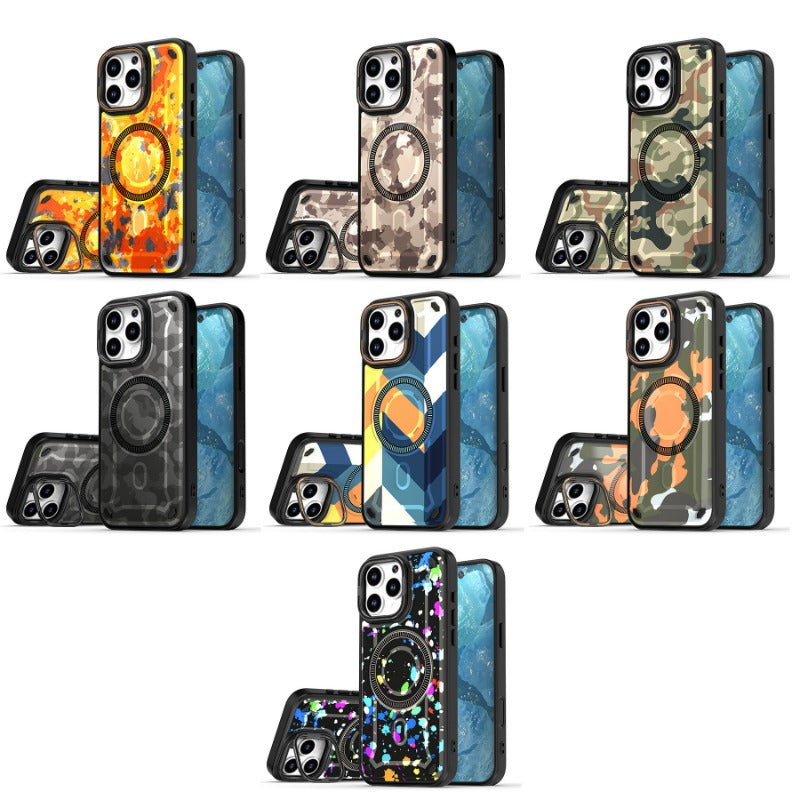 Lens Bracket Magnetic Phone Case For iPhone