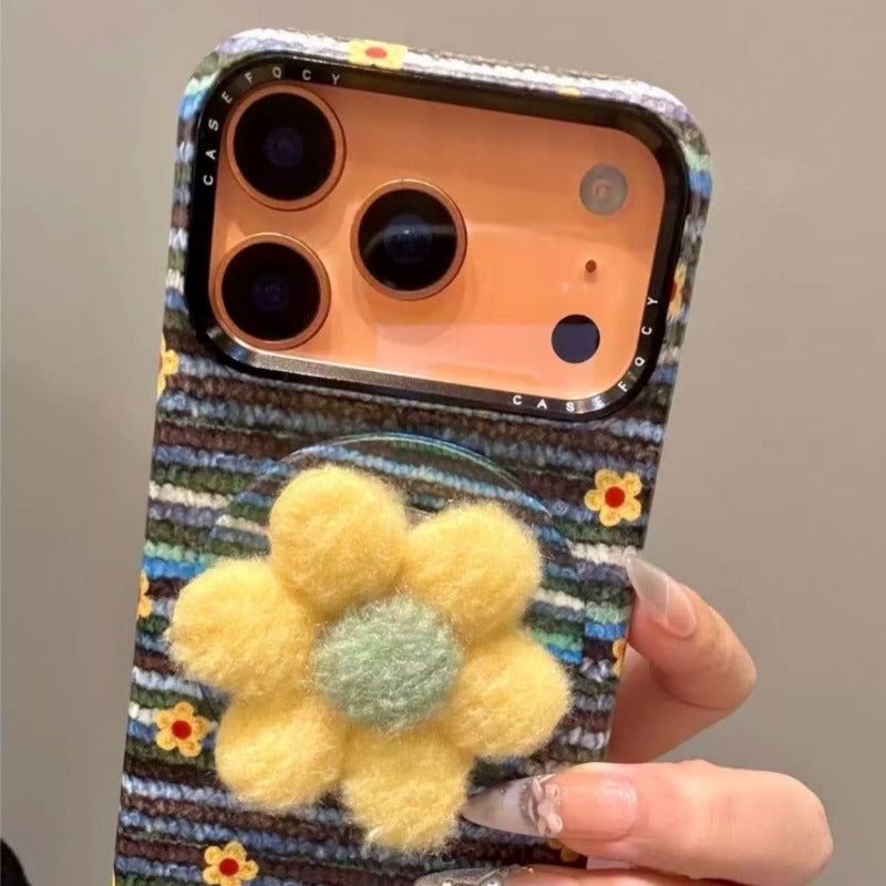 Striped Flower Magnetic Phone Case For iPhone