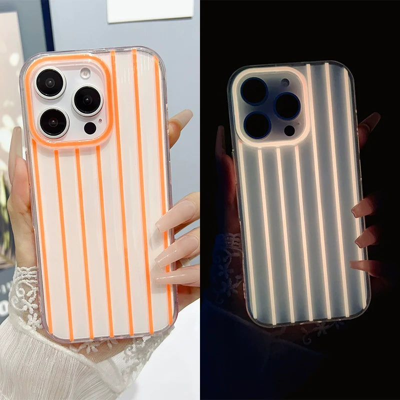 Luminous Vertical Stripe Transparent Jelly Soft Phone Case For iPhone