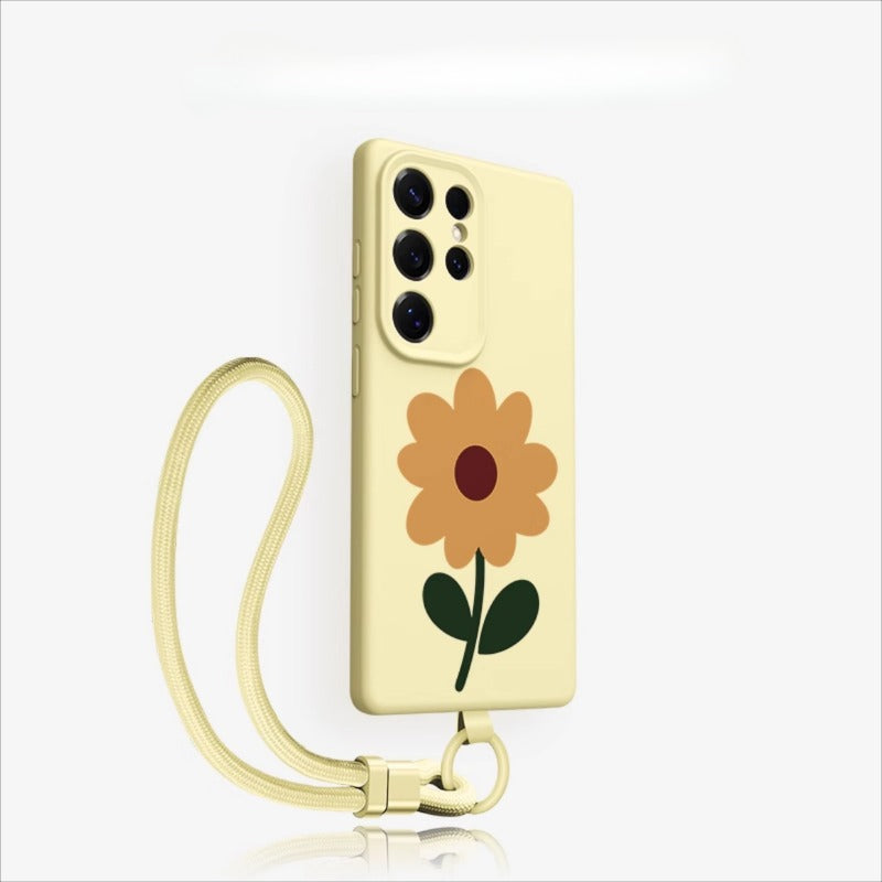 Flower Silicone Phone Case with Lanyard For Samsung
