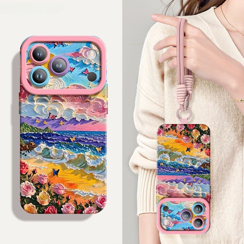 Flower Sea Soft Lanyard Phone Case For iPhone