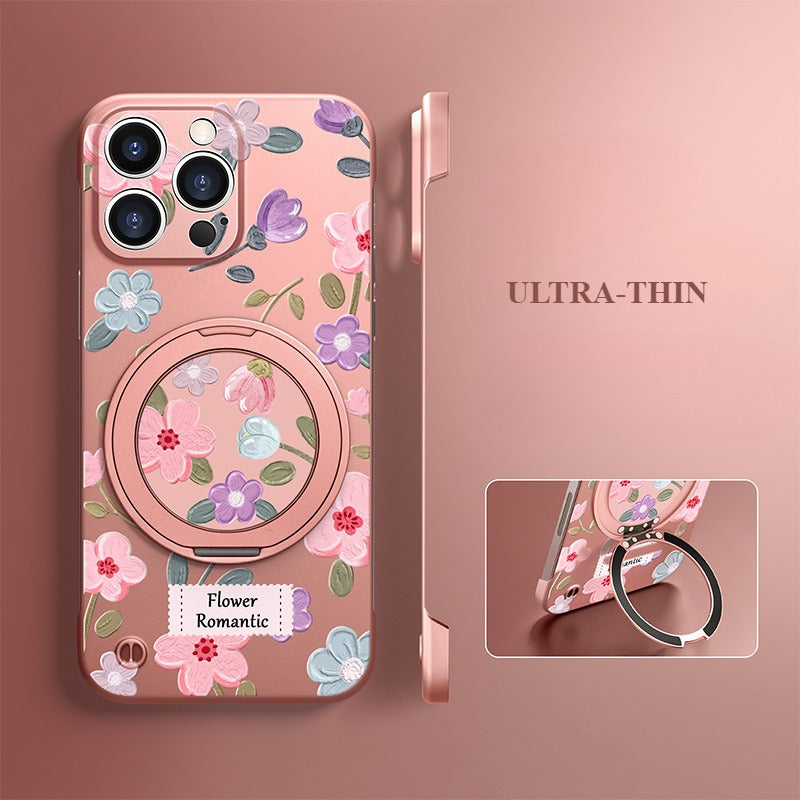 Flower Borderless Magnetic Bracket Phone Case For iPhone
