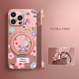 Flower Borderless Magnetic Bracket Phone Case For iPhone