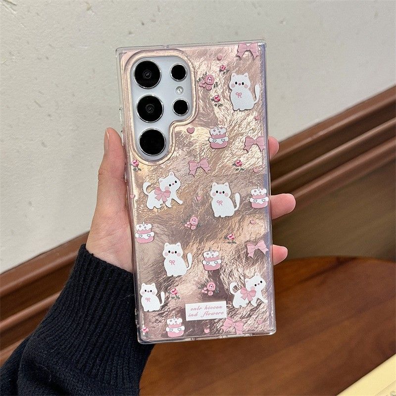 Floral White Cat Phone Case For Samsung